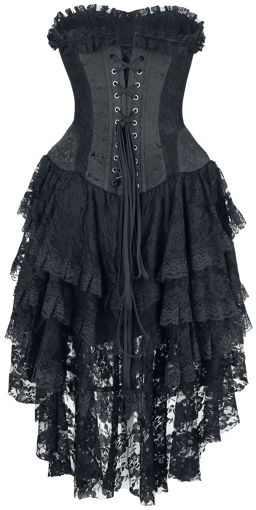 Elaborate Gothic Dress with Corset and Shorter-Front Skirt, Gothicana by  EMP Short dress