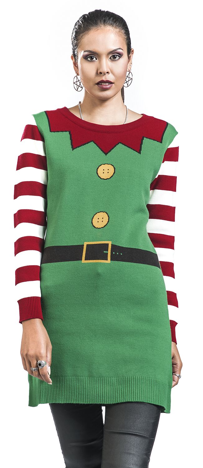 christmas elf jumper dress Womens Christmas Jumper Dress Elf sweater Xmas Size 10 12 14 16 Green Knitted