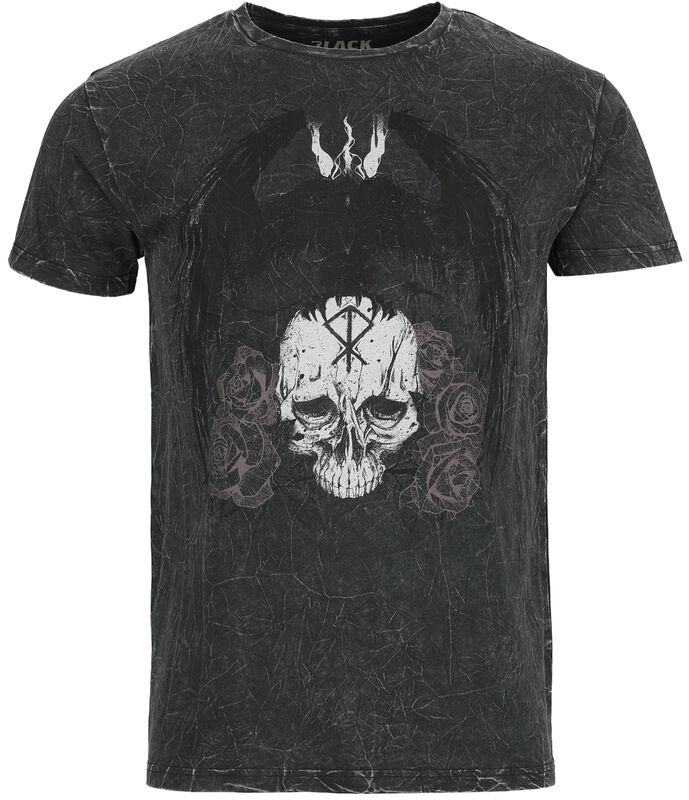 Black washed t-shirt with skull and crown print