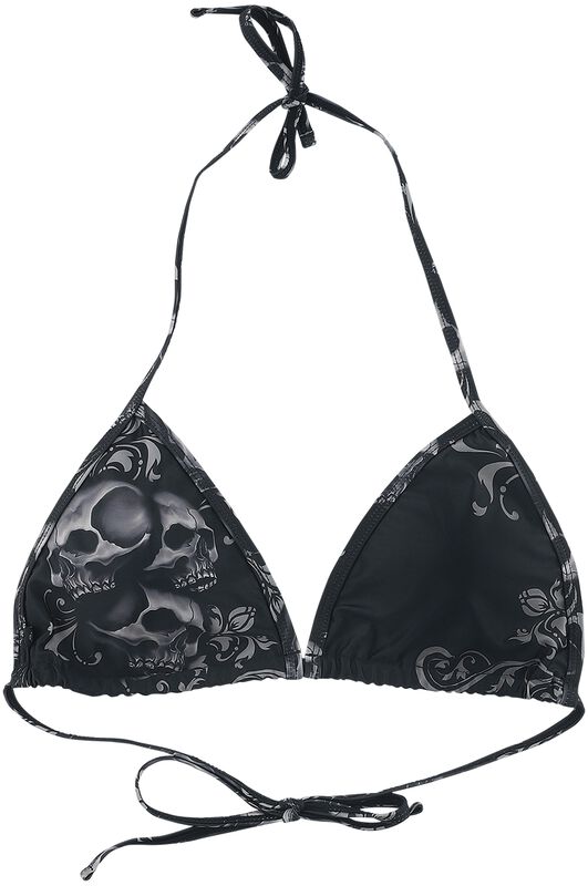 Black Triangle Bikini Top with Skull Print