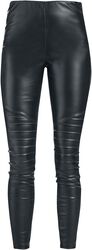 Black Leather-Look Leggings with Biker Seams