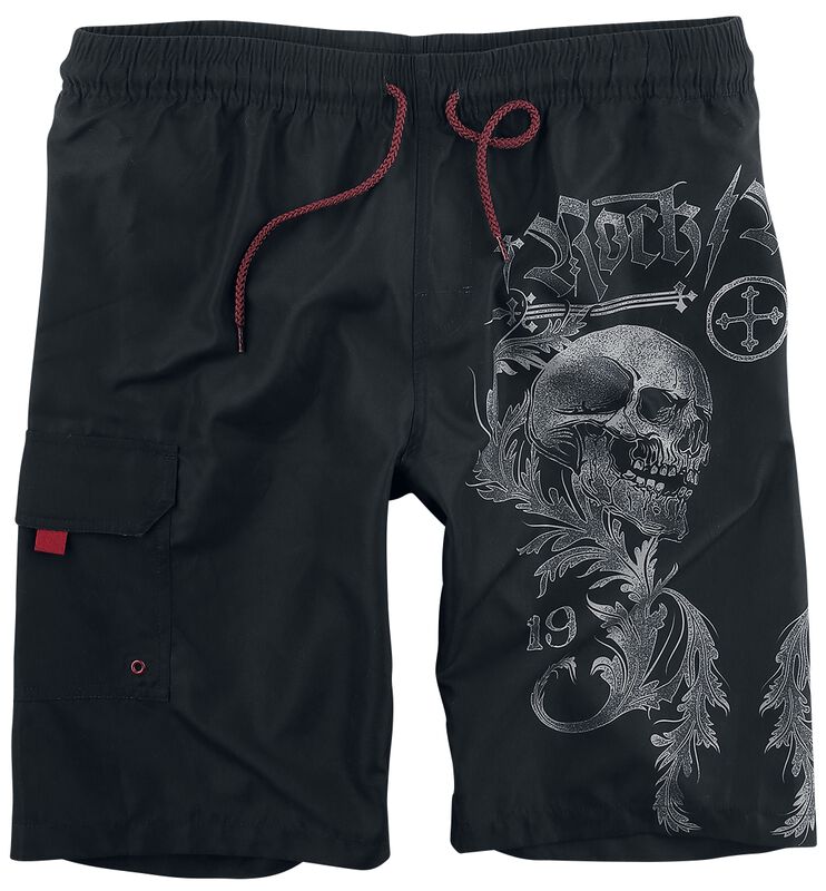 Black Swim Shorts with Side Skull Print