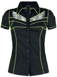 Black Short-Sleeve Shirt with Neon Details and Transparent Panels