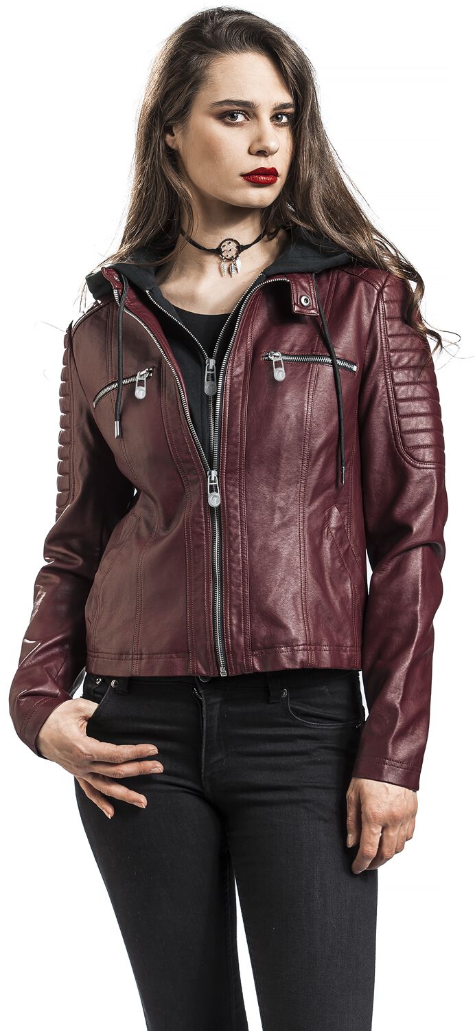 Red Faux Leather Jacket with Hood | Black Premium by EMP ... (692 x 1500 Pixel)