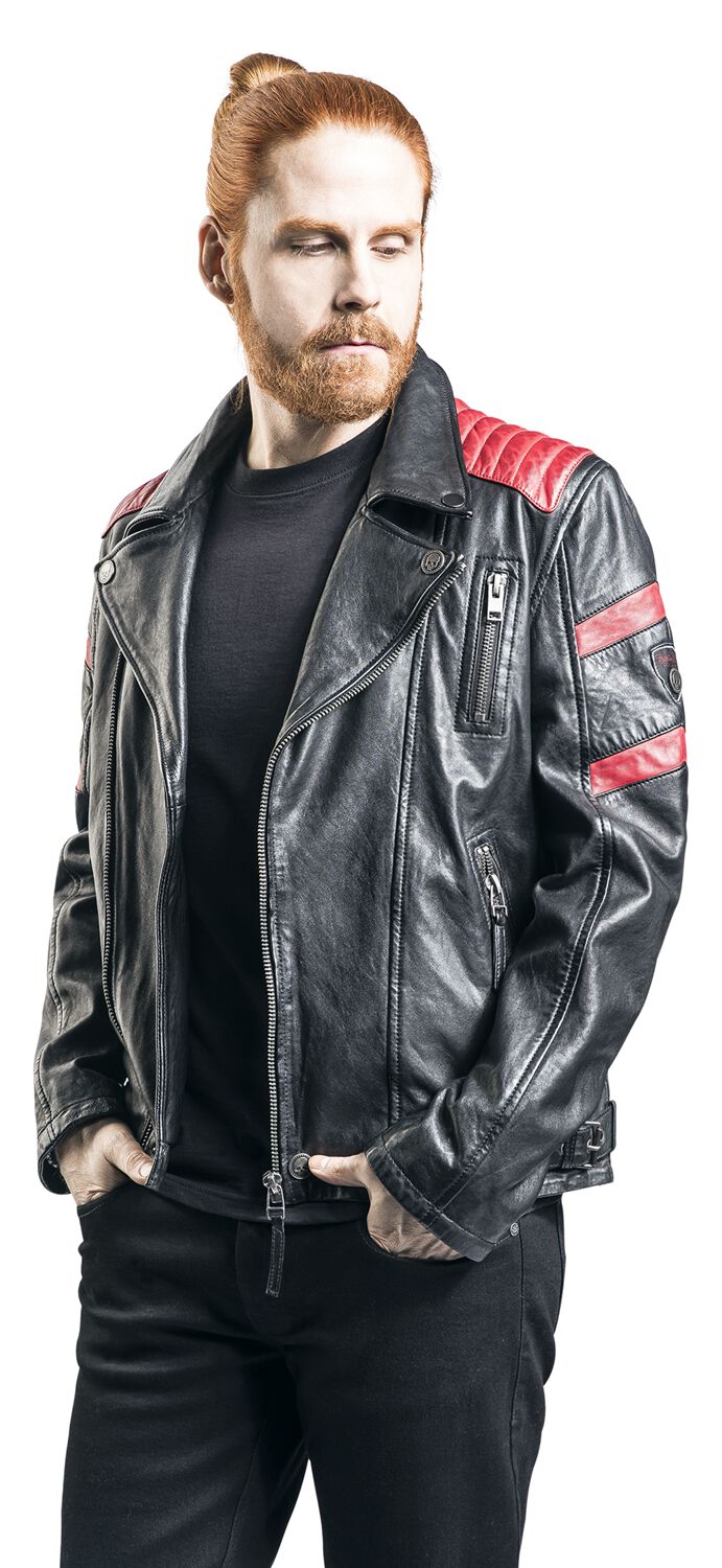 Black/Red Leather Biker Jacket Rock Rebel by EMP Leather Jacket