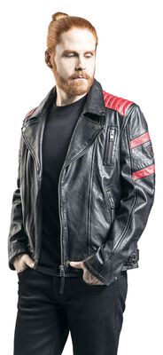 Black/Red Leather Biker Jacket