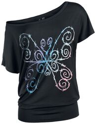 T-Shirt with Colourful Barbed Wire Butterfly, Full Volume by EMP, T-Shirt