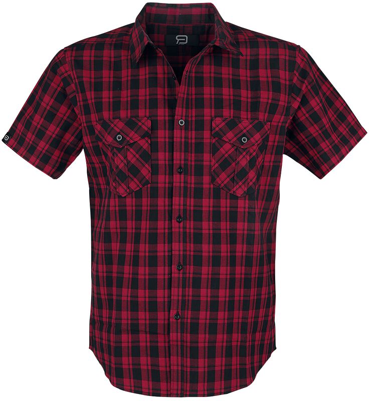 Black/Red Checked Short-Sleeve Shirt with Chest Pockets