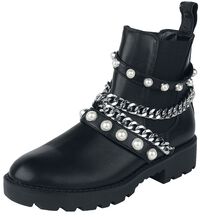 ankle boots decorated with chains and pearls