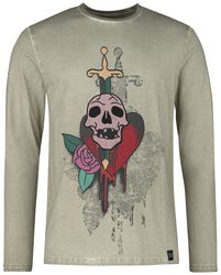 Long-sleeved shirt with skull patch, RED by EMP, Long-sleeve Shirt
