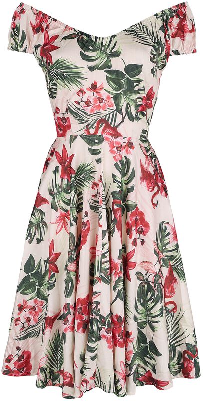 Tropical Flamingo Print Off-Shoulder Flare Dress