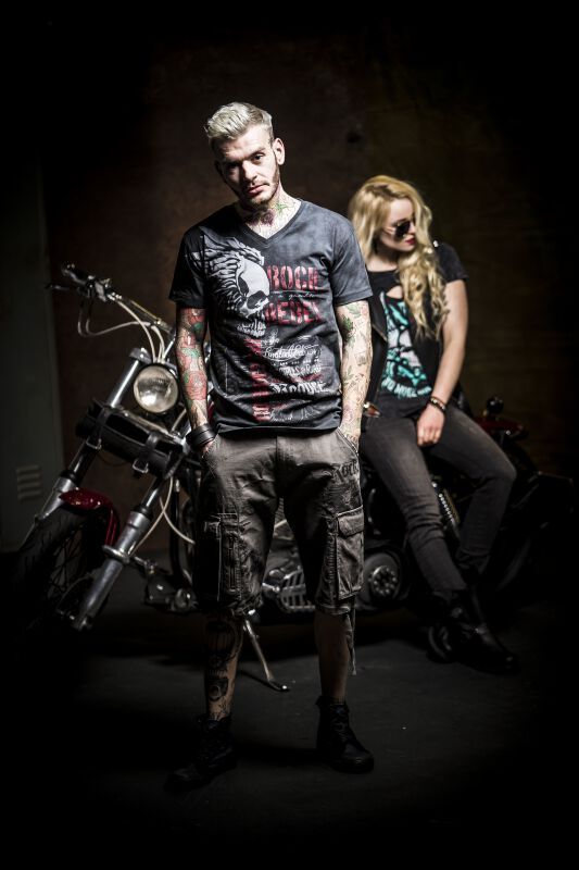 Rock Rebel By EMP T-shirt Grigia Effetto Slavato – Stampa Frontale, Girocollo, Regular Fit Da Uomo E Donna