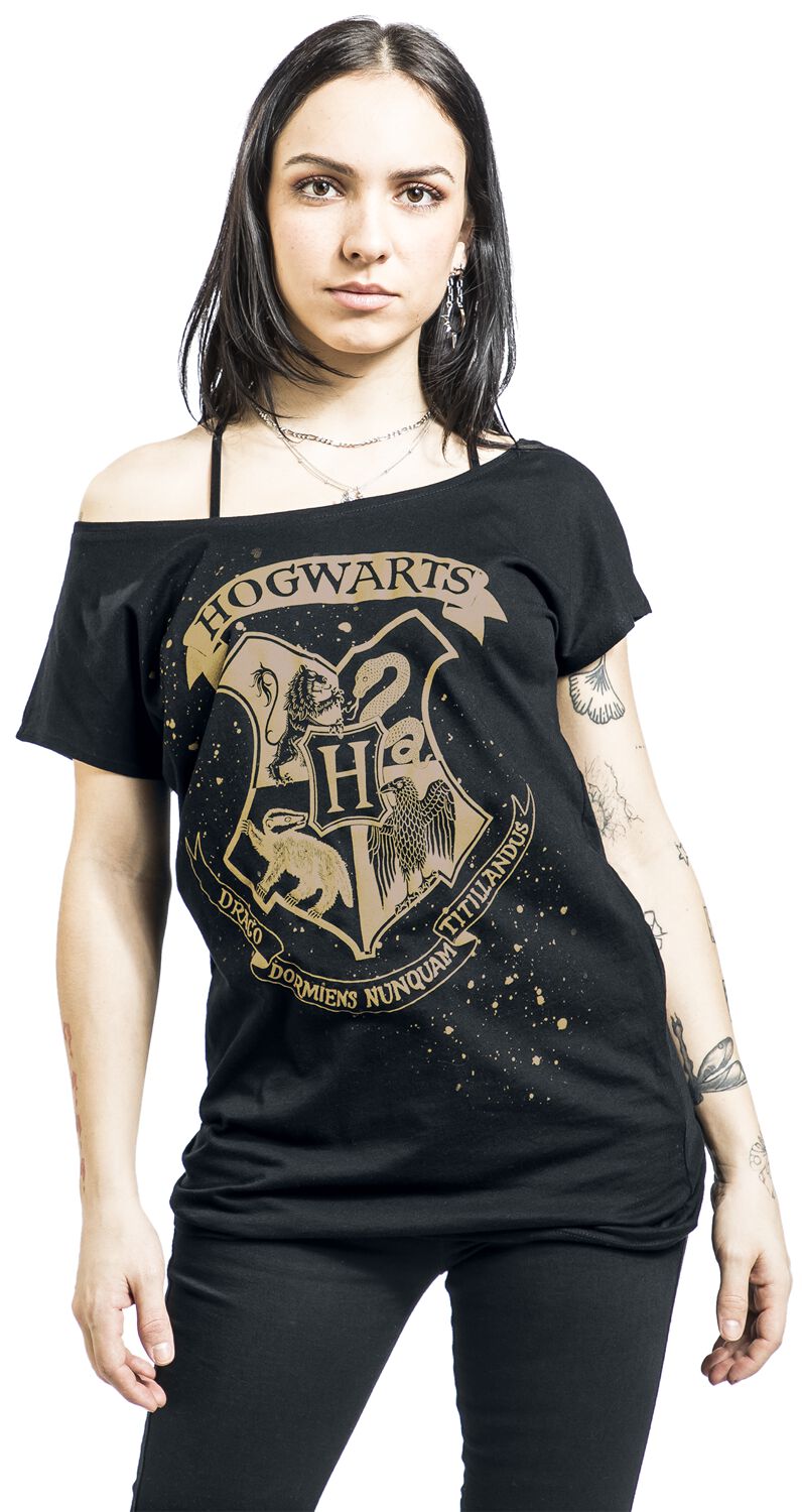Harry Potter - T-shirt da donna con stemma di Hogwarts grigia