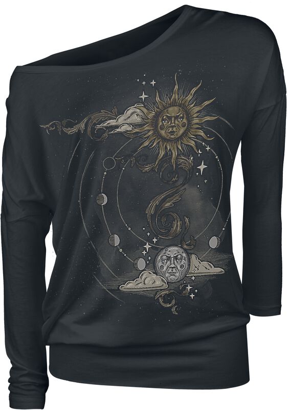 Black Long-Sleeve Shirt with Crew Neckline and Print