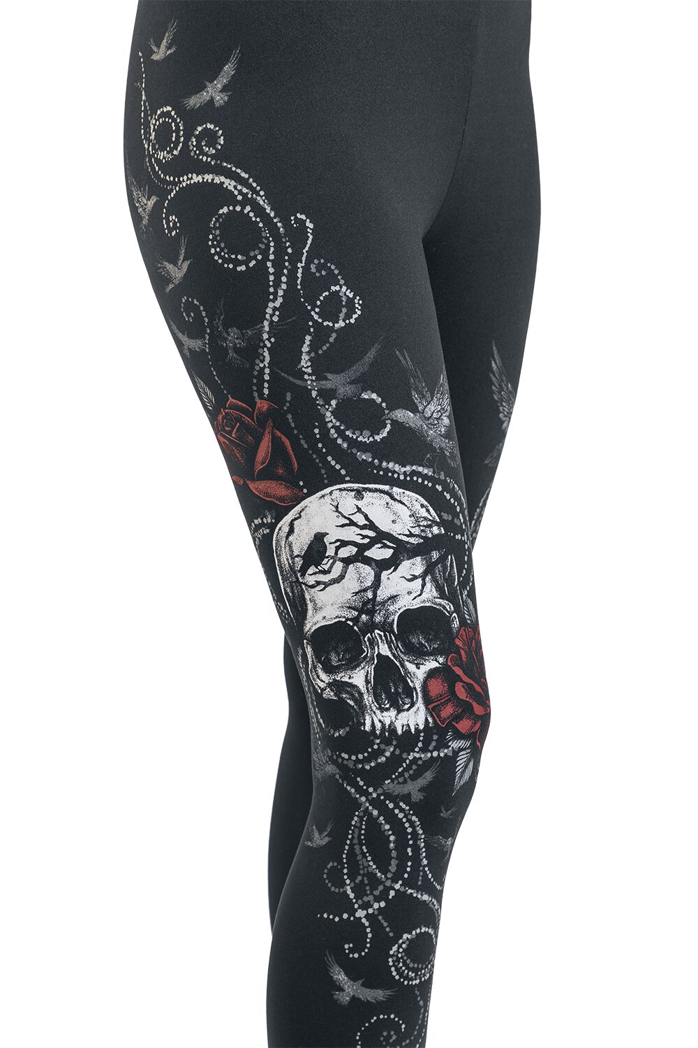 Leggings With Skull And Roses Print Black Premium by EMP