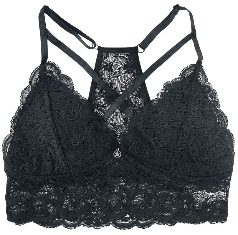 Black Lace Bralette with Decorative Bands
