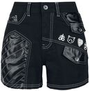 Black Shorts with White Seams and Patches, Gothicana by EMP, Shorts