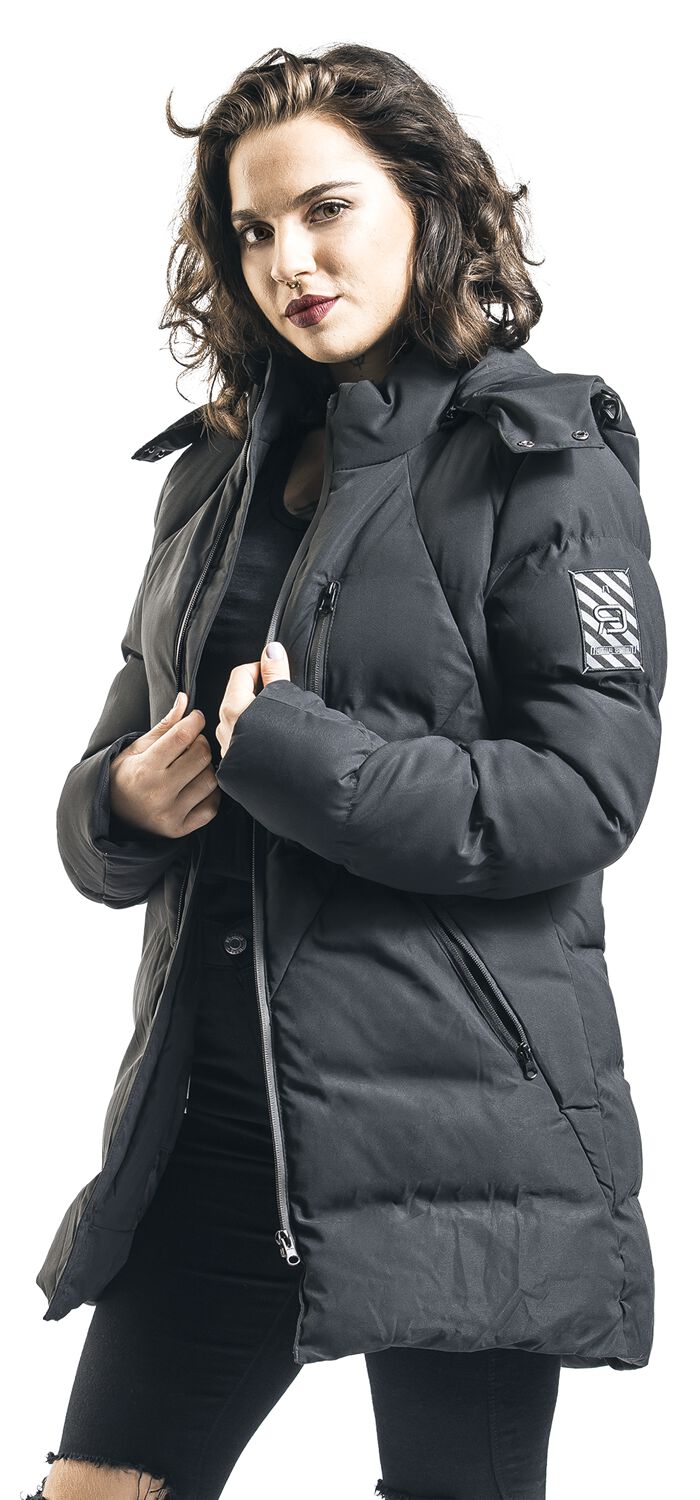 Black Winter Jacket with Quilting and Hood RED by EMP Winter Jacket EMP