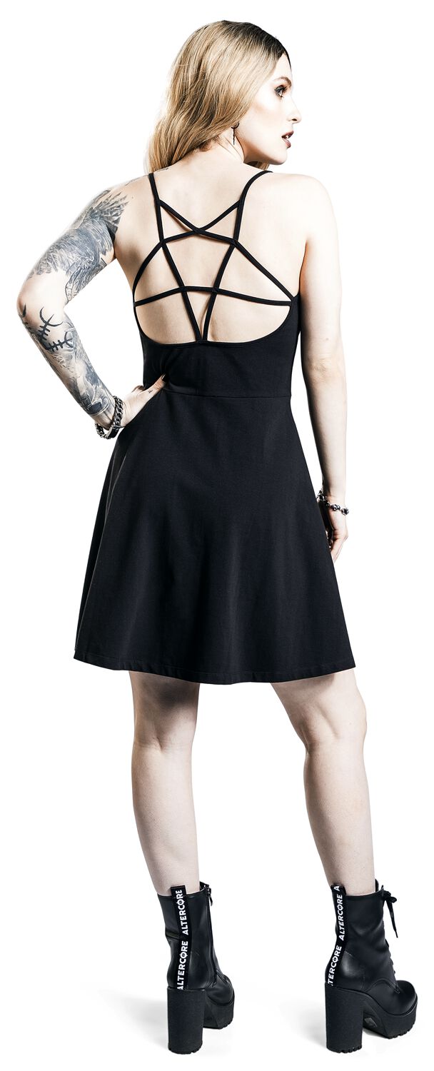 Occult Silver Pentagram Buttons Black Midi Dress - Hattie