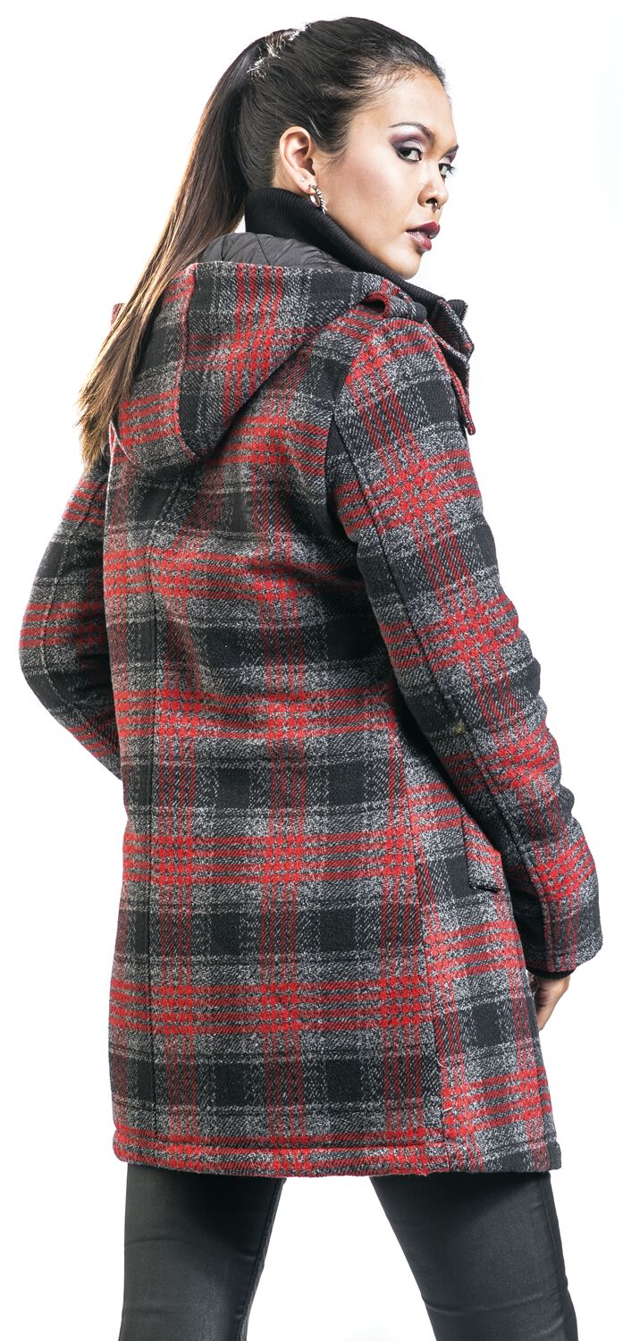 Short Black.Red Coat with Checked Pattern | Black Premium by EMP Short ...
