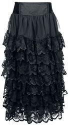 Flounce Skirt With Velvet Details, Gothicana by EMP, Long skirt