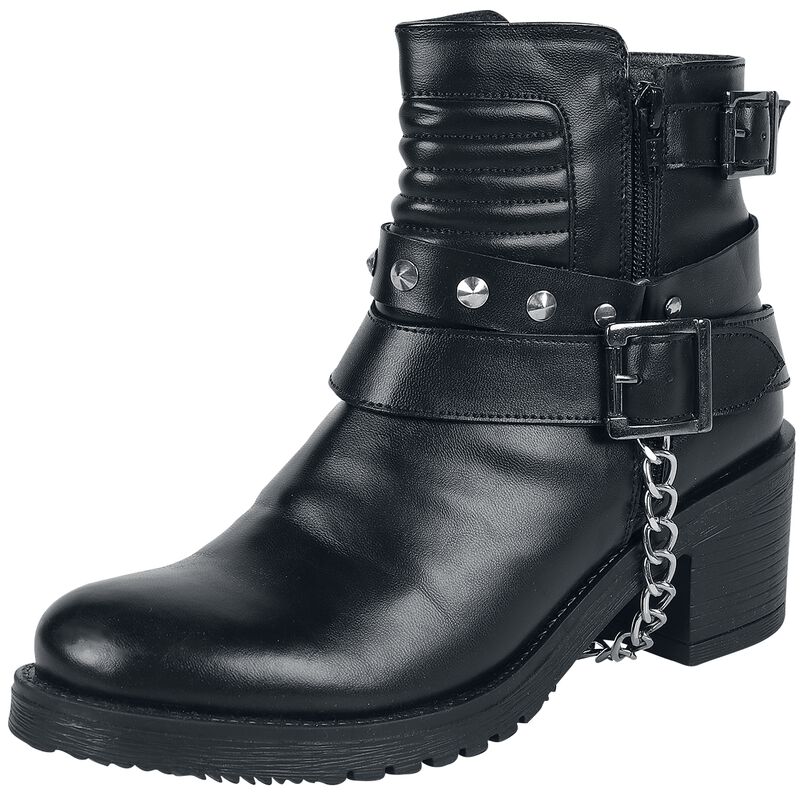 Black Boots with Quilting on the Shaft, Buckles and Decorative Chain