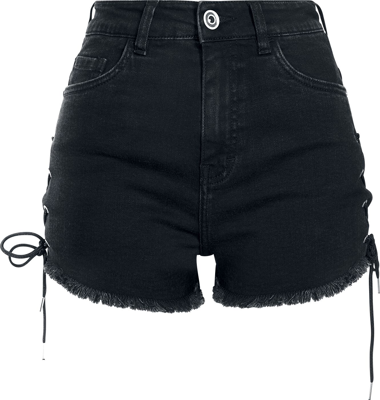 Ladies Highwaist Denim Lace Up Short Urban Classics Hot Pants EMP