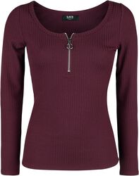 Burgundy Long-Sleeve Shirt with Zip at Neckline, Black Premium by EMP, Long-sleeve Shirt