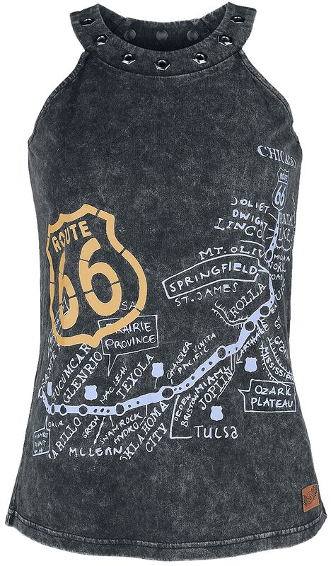 Rock Rebel X Route 66 - Grey-Black Top with Wash and Print