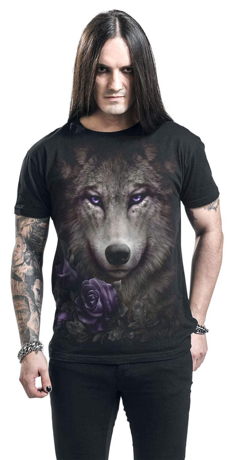 Spiral Forest Wolf T-Shirt – Men's Black Gothic Graphic Tee With Howling Wolf Design