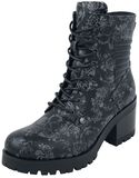 Black Lace-Up Boots with Skull & Roses Pattern and Heel, Black Premium by EMP, Boot
