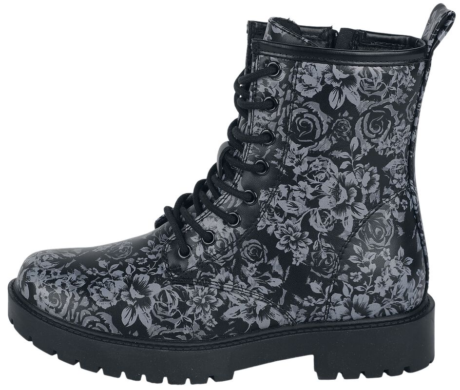Lace-up boots with all-over rose print | Black Premium by EMP Boot | EMP