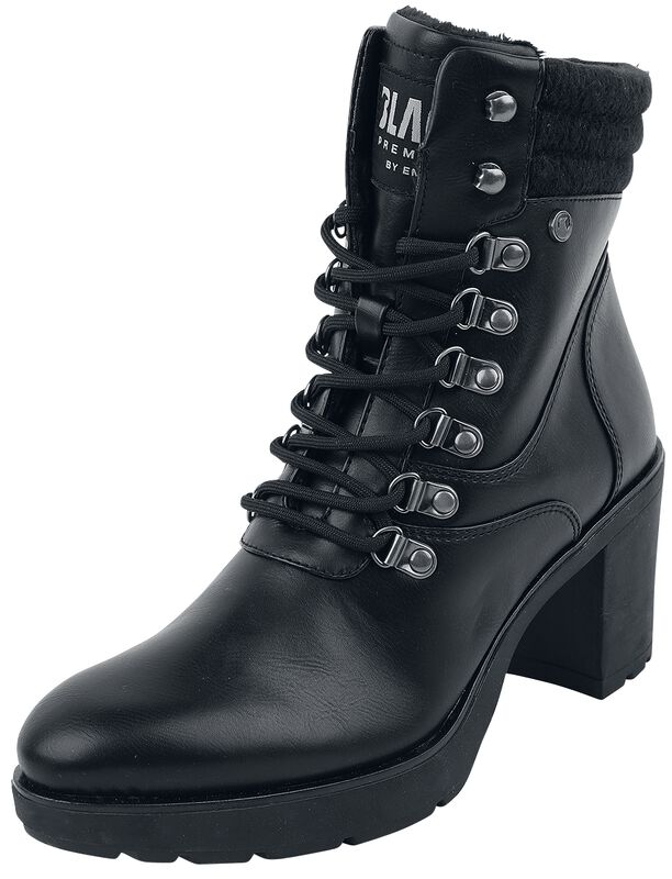 Black Lace-Up Boots with Heel
