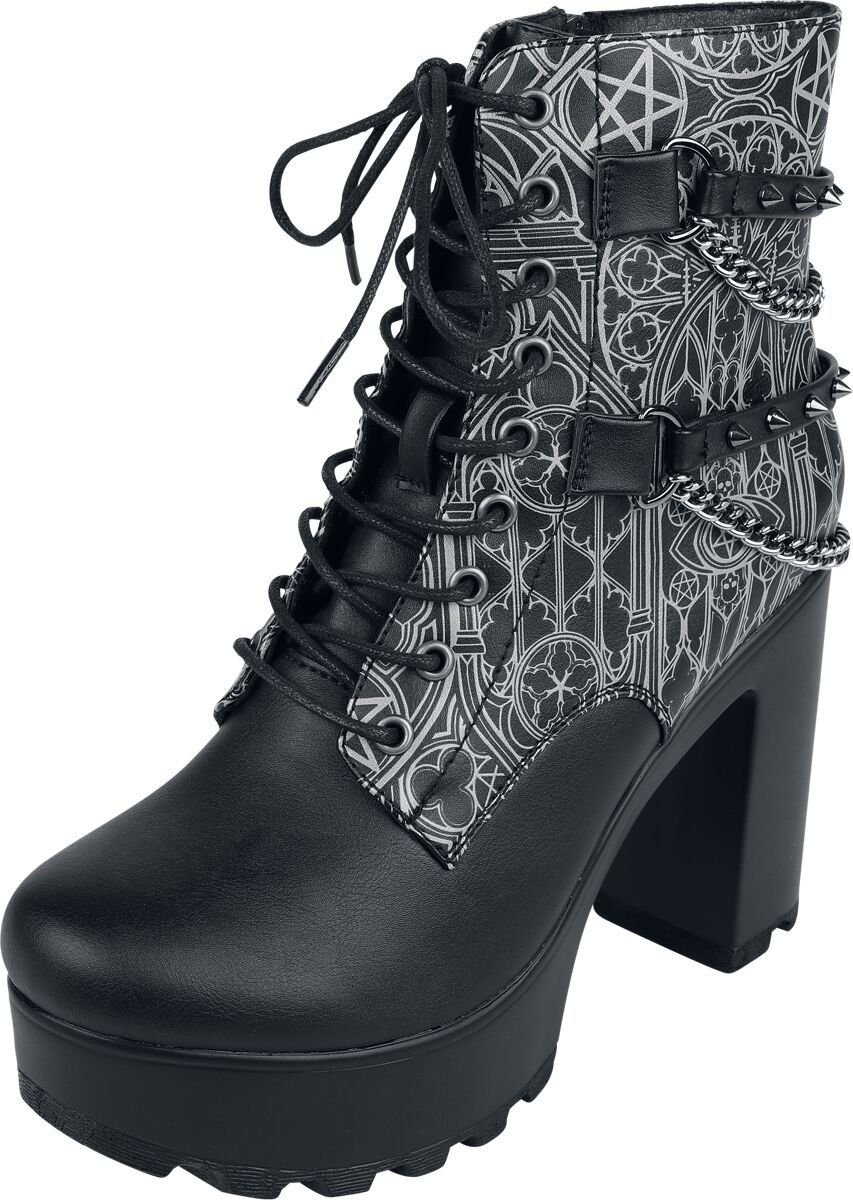 Boots with Chains and Buckles Gothicana by EMP High Heel EMP