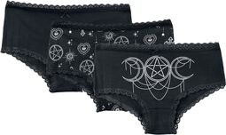 Set of three pairs of underwear with witchy prints, Gothicana by EMP, Panty Set