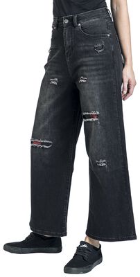 Jeans with Flared Leg and Lined Rips