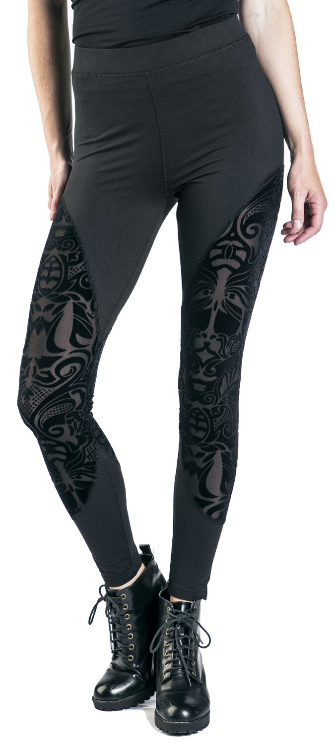Leggings with semi-transparent inserts and flock print | Gothicana by ...
