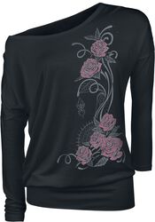 Black Longsleeve with Crew Neckline and Print, Gothicana by EMP, Long-sleeve Shirt