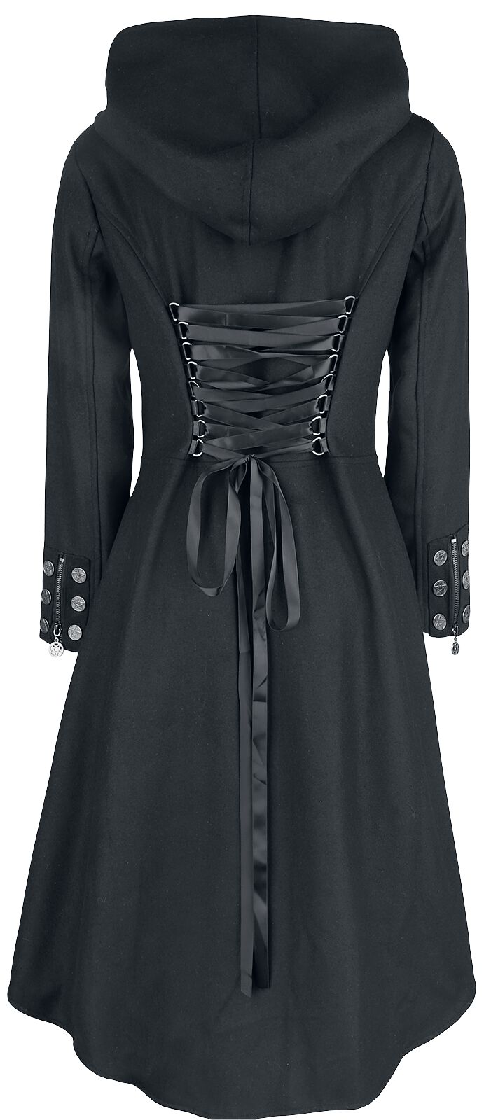 Gothicana X Anne Stokes - Black Coat with Big Hood and Lacing ...