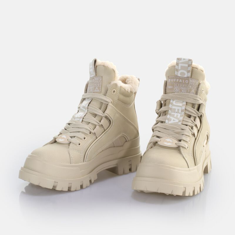 Buffalo cipő Aspha NC Mid Laceup bézs, női, platformos